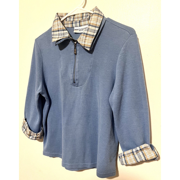 Rebecca Malone Lightweight Sweater Womens Large Petite Blue Layered 1/4 Zip - Picture 3 of 3